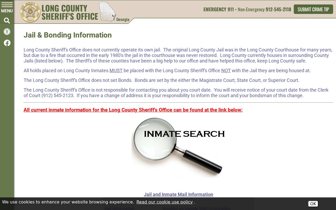 Long County arrest lookup notice for host jail facilities and bonds