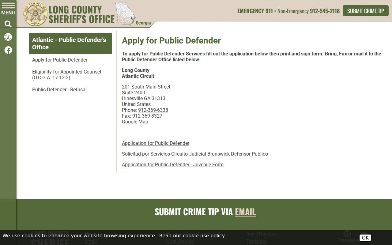 Atlantic Circuit Public Defender application routing for Long County