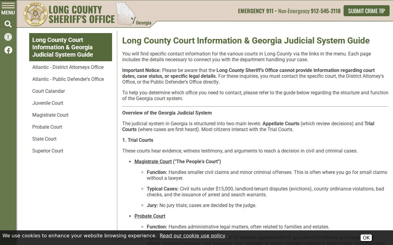 Long County Sheriff court routing guide for local criminal cases
