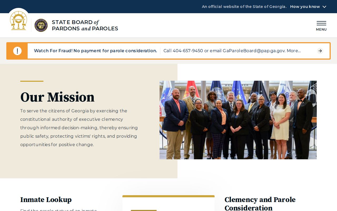 Georgia State Board of Pardons and Paroles homepage for parole decisions