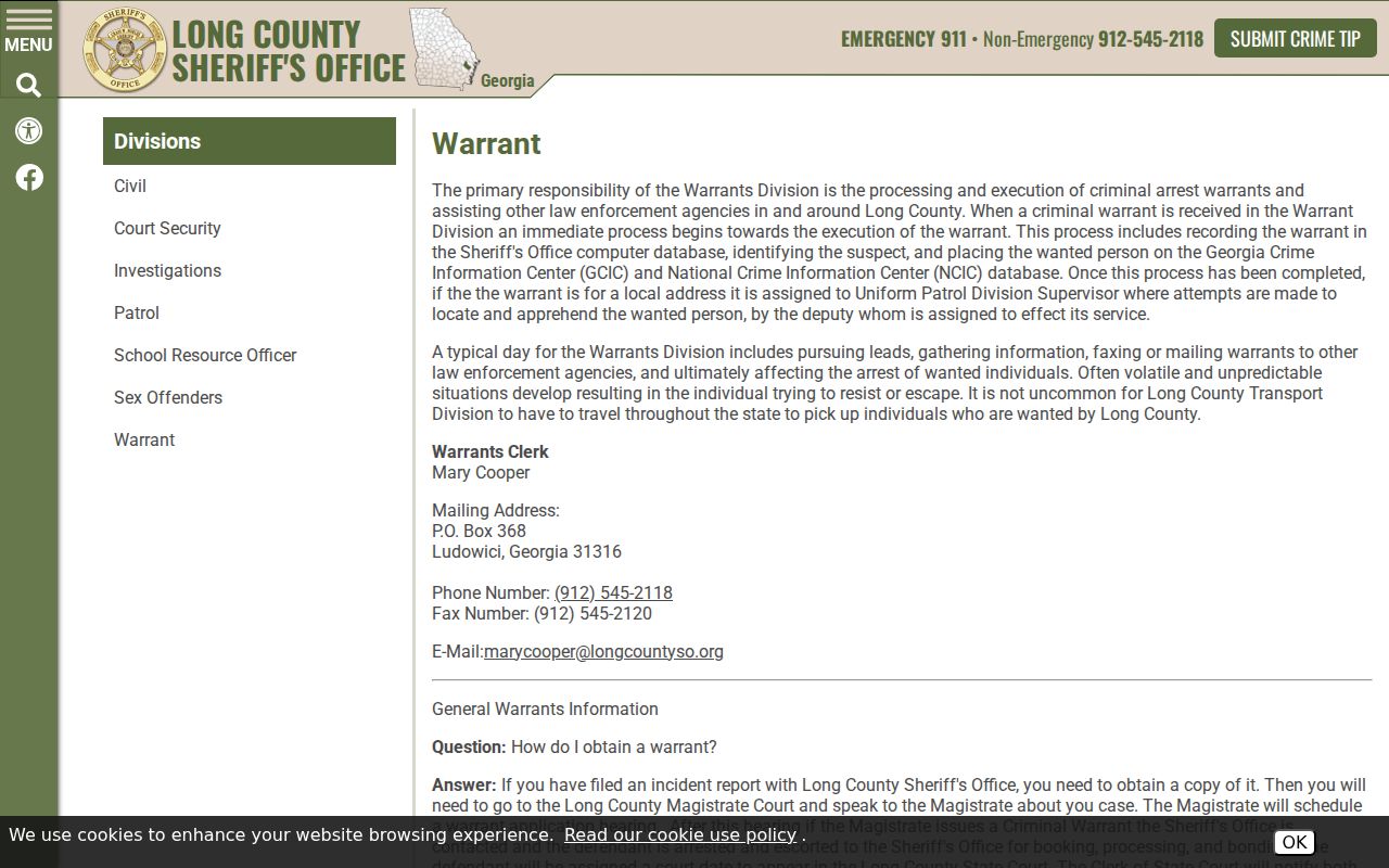 Long County criminal records warrant workflow