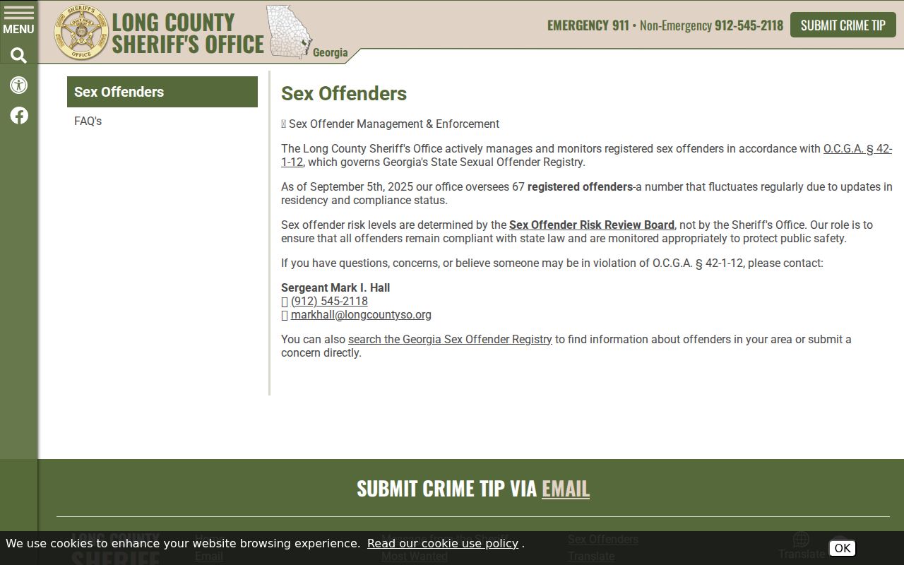 Long County sex offender registry monitoring unit information